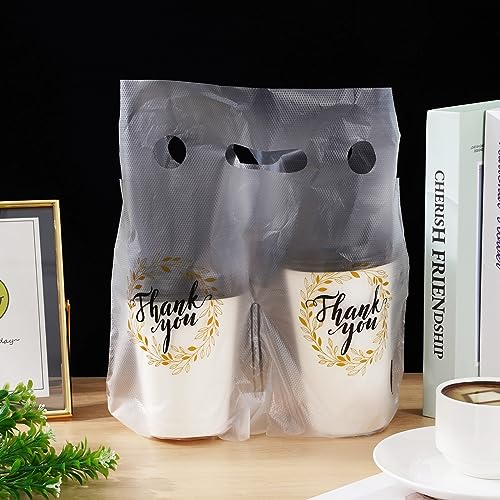 Whaline 1000 Count Thank You Handle Drinking Bags for Beverage Delivery, 11 x 12.2 Inch, Handles & Compartments