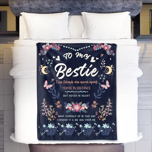 Blue Bestie Gift Blanket 60x50 Inch - Flannel Throw for Women, Thinking of You