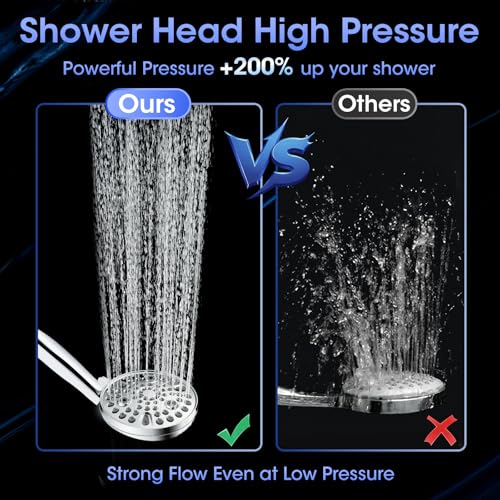 Wowkk Premium Chrome Handheld Shower Head with 10 Spray Modes & High Pressure