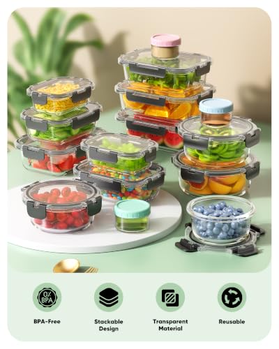 40 PCS Glass Food Storage Containers Set with Leak-Proof Lids - BPA-Free, Microwave & Dishwasher Safe