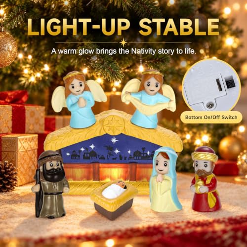 TECHTAIL Nativity Advent Calendar 2026 with Light-Up Manger - Christian Christmas Playset for Kids