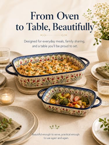 Olive Garland Hand-Painted Ceramic Baking Dish Set - 2-Piece Pottery Style Cookware