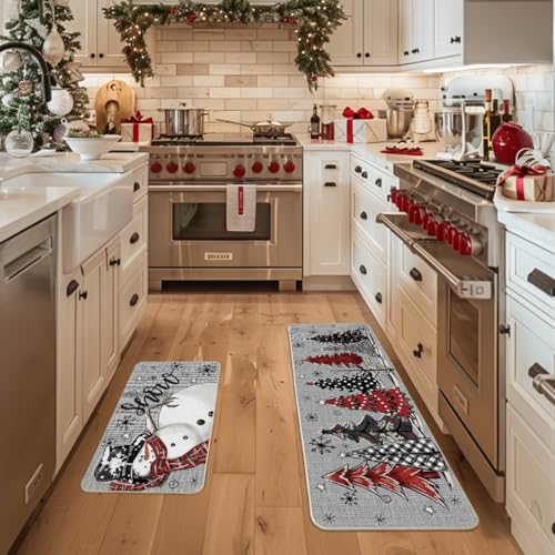 Artoid Mode Grey Snowman Christmas Kitchen Rugs Set of 2 17x29 & 17x47 Inches Seasonal Home Decor