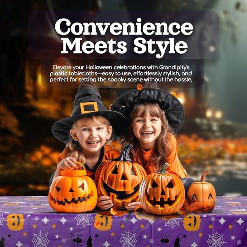 Grandipity Halloween Purple Rectangle Tablecloth 54x108in 6 Pack - Disposable Party Cover