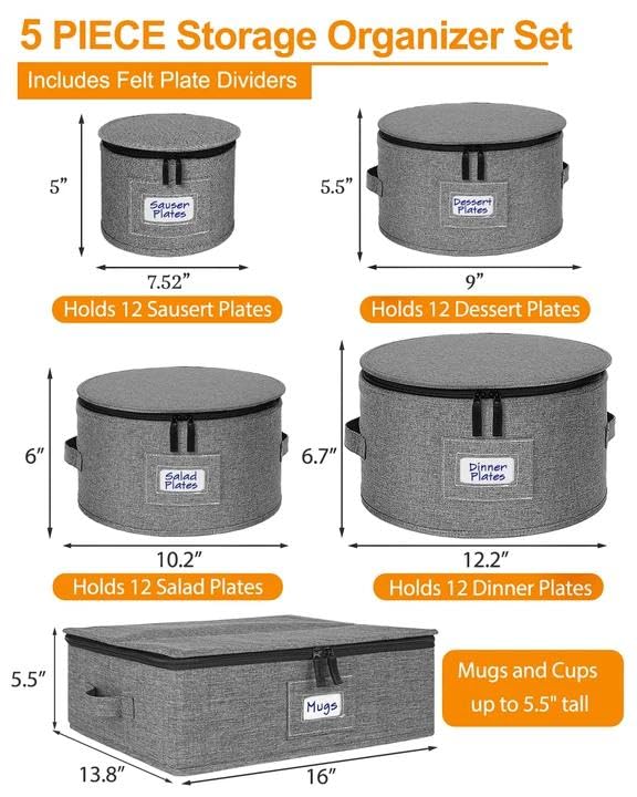Grey 5-Piece China Dinnerware Storage Set - Moving & Organization Boxes