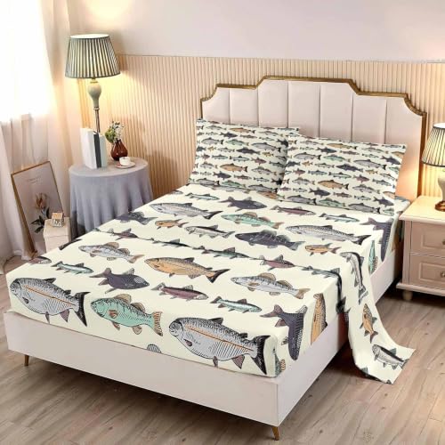 LUVIVIHOME 4PCS Fishing Sheets Set, Twin Bed Sheets, Hunting Lodge