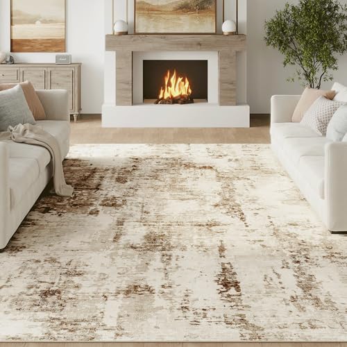 FMFUNCTEX 8x10 Brown Beige Modern Abstract Area Rug - Washable Living Room Decor