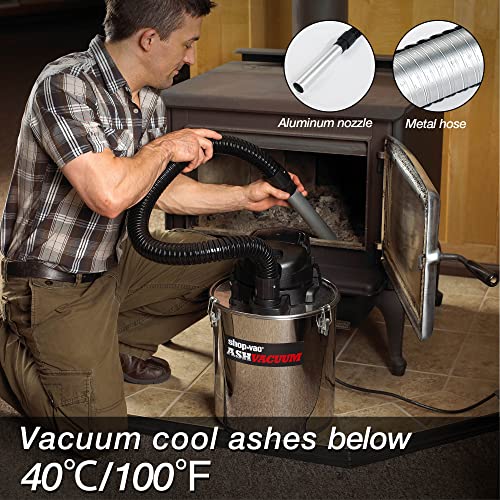 4 Gallon Ash Vacuum with HEPA Filter, 2 Peak HP, Heat-Resistant Metal Hose