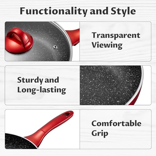 BEZIA 10-Piece Non-Stick Cookware Set - Red, Induction Compatible