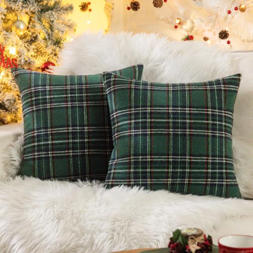 AQOTHES Green Blue Christmas Plaid Throw Pillow Covers Set of 2 18x18 Inches