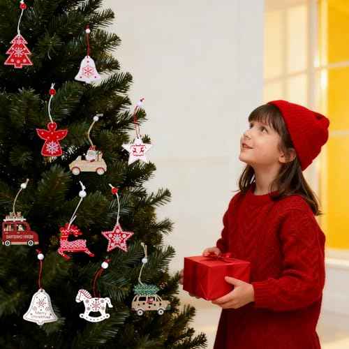 Christmas Ornaments 9pcs Farmhouse Rustic Wooden Christmas Tree Decorations for Garlands Outdoor Winter & New Year Holiday Party Supplies