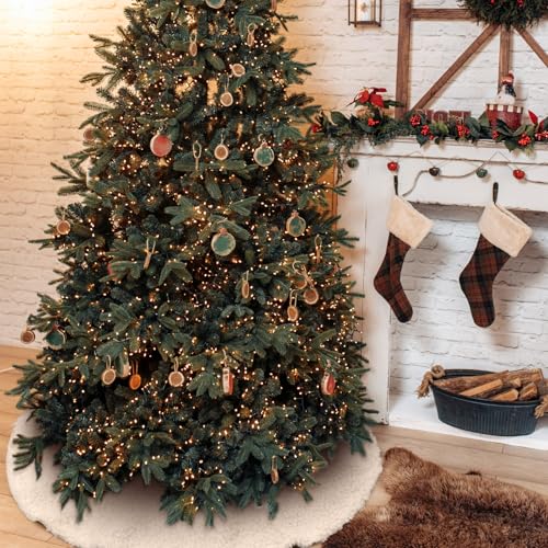 VioraWhite 36 Inch Cream White Christmas Tree Skirt Farmhouse Rustic Faux Fur Decor
