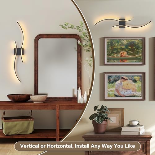 GLOTHOR Black Arc 31.5 Inch Rechargeable Dimmable LED Wall Sconces Set of 2 with Remote