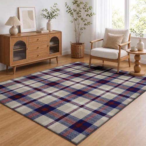 Zzzboro 5'x7' Plaid Tartan Washable Rug with Non-Slip Backing - Modern Home Decor