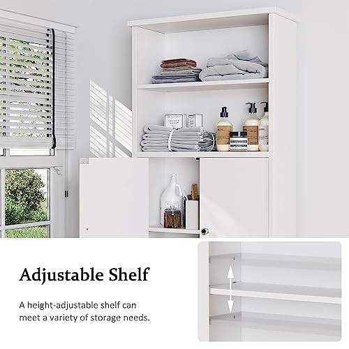 Meilocar White Over Toilet Storage Cabinet - Tall Bathroom Organizer with Adjustable Shelf