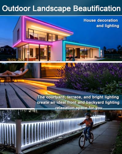 RGB 32.8FT Neon Rope Light with Remote - 16 Colors, Dimmable, Waterproof, Expandable, ETL Certified