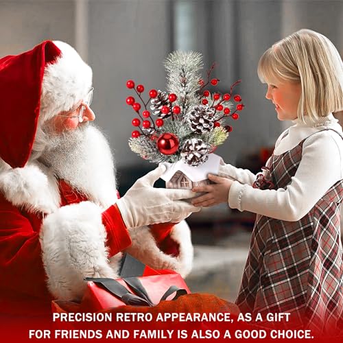 KPX Cabin-Snow Mini Christmas Tree with Ornaments - Tabletop Artificial Holiday Decor