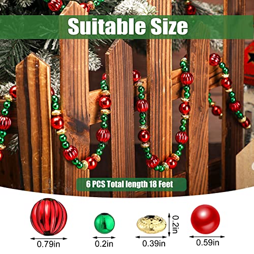 6 Pcs Bead Garland for Christmas Tree 9 Feet Red and Green