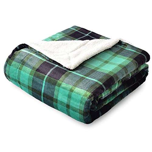 SOCHOW Sherpa Plaid Fleece Throw Blanket, Double-Sided Super Soft Luxurious Bedding Blanket 90 x 108 inches, Green