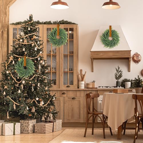 Aneco Brown 12-Pack Christmas Candle Ring Wreaths 6 inch Artificial Norfolk Green Pine Decorative Garland for Xmas Wedding Home Decor