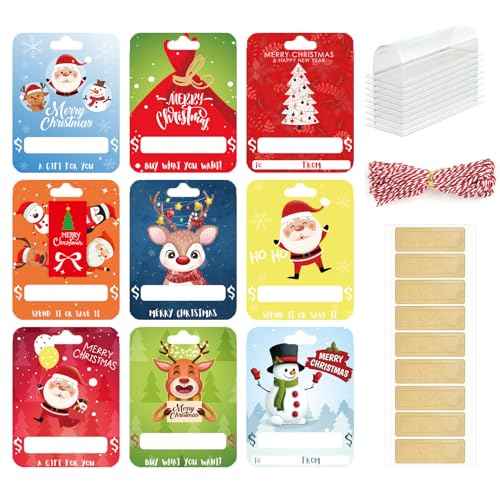 9 Pack Christmas Money Holder Ornaments for Gifting Cash, Xmas Gift Card With Plastic Cover & Adhesive for Decoration, Suit With Tree Gift Bags Boxes