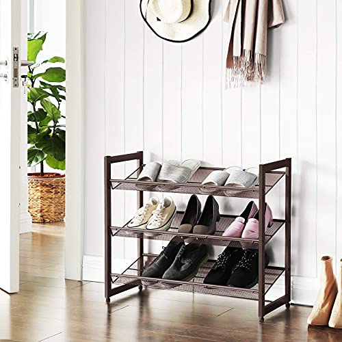 Metal Shoe Rack Organizer - 3-Tier Adjustable Capacity for 9-12 Pairs