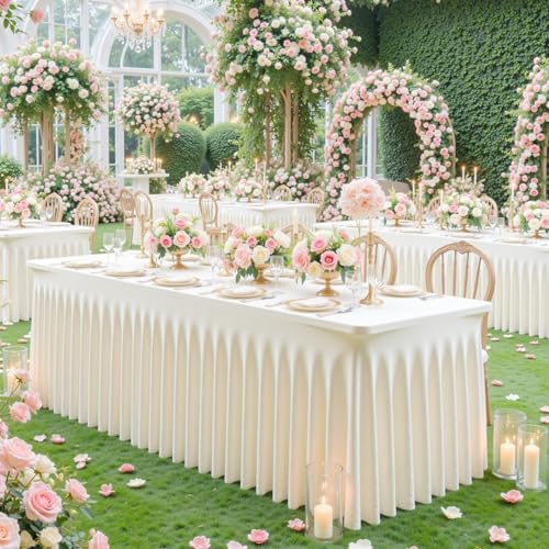 Gogoparti 2 Pack Ivory Stretch Fitted Tablecloth for 6ft Rectangular Tables - Wrinkle-Free Banquet & Wedding Cover