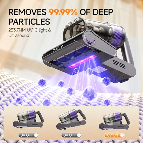 FEPPO 4-in-1 Mattress Vacuum Cleaner with UV-C Light, Gray/Purple
