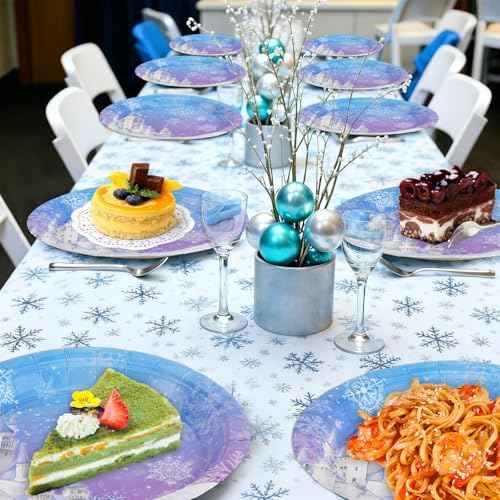 30 Pcs Frozen Plates, 9inch Winter Snowflake Paper Plates Christmas Dessert Dinner Plate for Winter Wonderland Party, Frozen Birthday