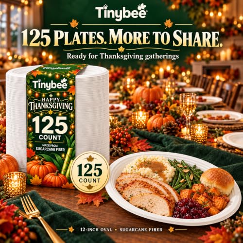 White 12-Inch Compostable Oval Plates - 125 Heavy Duty Paper Dinnerware