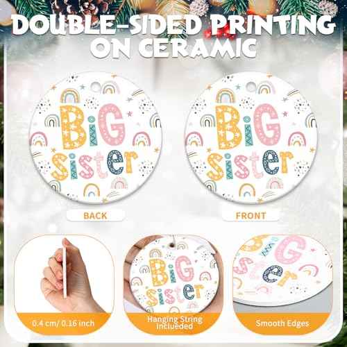 Syhood Christmas Big Sister Ornament New Big Sister Gift Christmas Tree Decorations Round Ceramic Ornament with Black Velvet Bag Xmas Gift(Rainbow)
