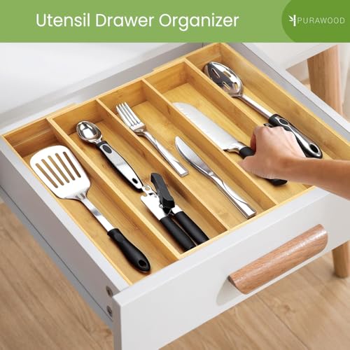 Natural 9-Slot Expandable Bamboo Kitchen Drawer Organizer - Cutlery & Flatware Tray