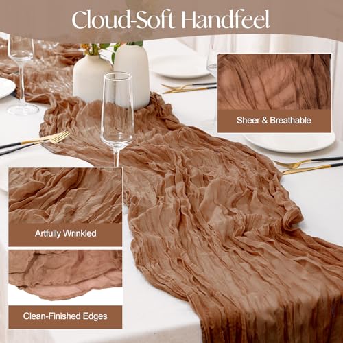 2 Pcs Terracotta Cheesecloth Table Runner 120in — Boho Rustic Gauze Set