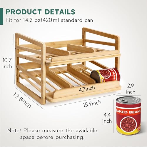 Stackable Bamboo Can Organizer Rack for 24 Cans with Automatic Filling - Kitchen Storage