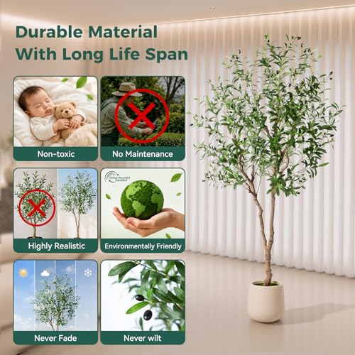 6ft Faux Olive Tree with Decorative Planter - Indoor Artificial Tree, Silk Leaves & Fruits