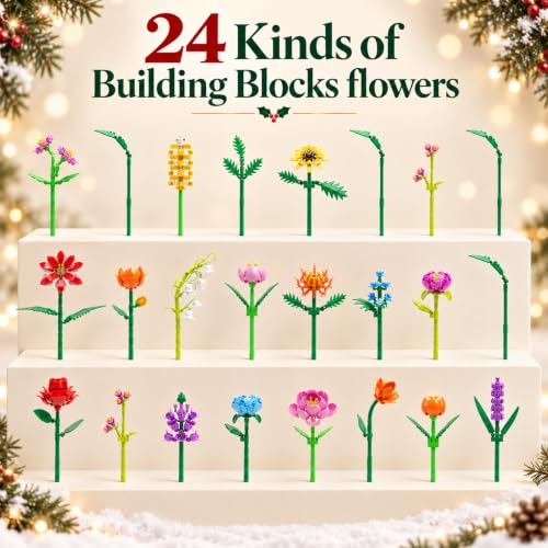 MyDOVA Flower Advent Calendar 2026 - 24 Building Block Flowers for Kids & Adults