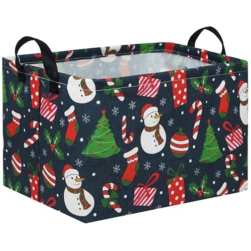 Rectangular Christmas Basket Tree Christmas Gift Baskets for Families Cute Baby Storage Bin Kids Storage Bin Toy Organizer Box Christmas Room Decor for Christmas Parties(Blue Christmas)
