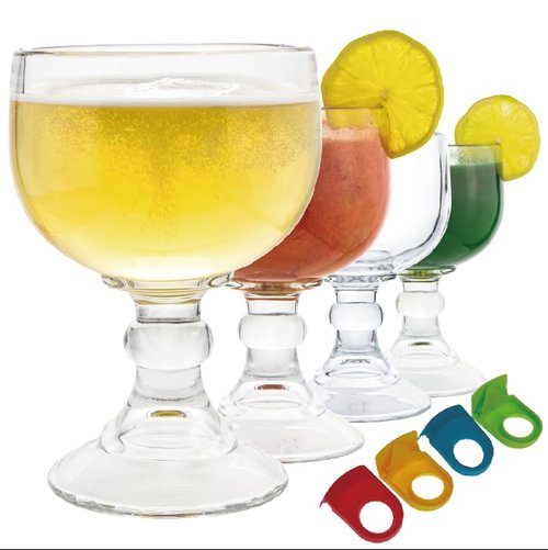 Chefcaptain Margarita Glass Schooner - Set Of 4 JUMBO SIZE 26.5OZ XL Goblet Crystal Style ZERO LEAD Shrimp Cocktail, Coronaritas, Margaritas 4 PACK (XL 26.5 OZ)