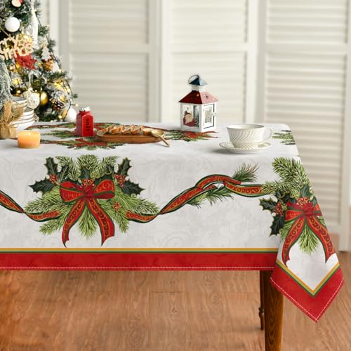 Horaldaily Christmas Tablecloth 60 x 84 Inch Rectangular Poinsettia Red