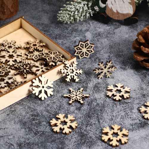 Happyyami Snowflake Ornaments 50pcs Wooden Snowflake Ornament Unfinished Wood Snowflake DIY Christmas Tree Snowflake Cutout Decoration Xmas Snowflake Embellishment for DIY Craft Snowflake
