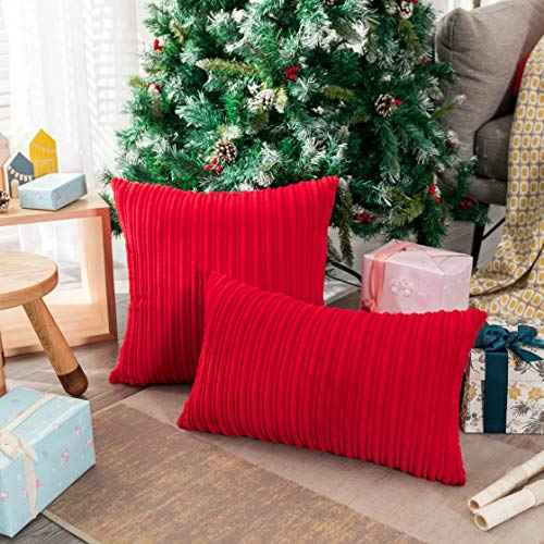 UGASA Christmas Decor Pillow Covers Velvet Striped Pillow Cover Lumbar Cushion Case for Lumbar, 1 Piece, 12x20-inch (30x50cm),Red