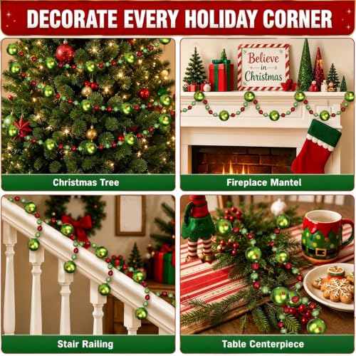 Canlierr 2 Pcs Lime Green Christmas Bead Garland Red & Green 6.6 ft Holiday Decor