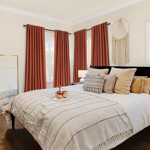 MIULEE Blackout Linen Curtains 2 Panels Terracotta 52W x 84L Inch Fall