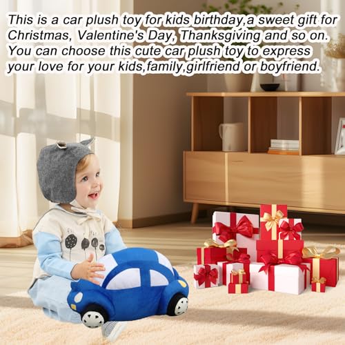 Car Plush Stuffed Pillow Plushie Car Shaped Toy Blue Stuff Gifts for Kids 13.7"