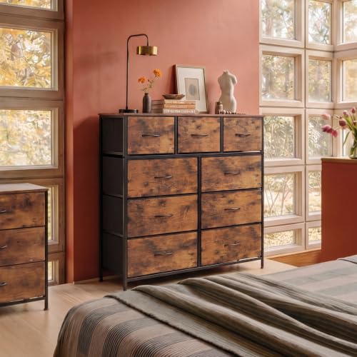 WLIVE Rustic Brown 9-Drawer Dresser with Wood Grain Finish for Bedroom
