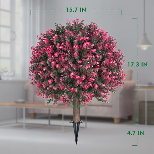 Artificial Eucalyptus Tree 24" with Rose Topiary Ball Bush - Outdoor Indoor Decor