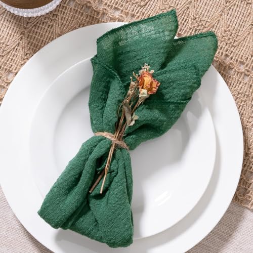 Emerald Green Cotton Linen Cloth Napkins Set of 10, 16.5" x 16.5" - MLMW