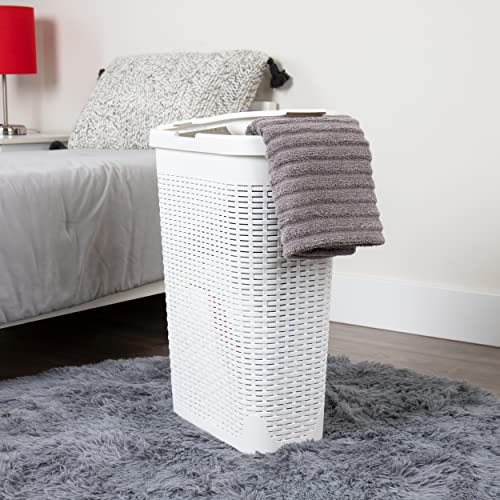 Mind Reader White Slim Laundry Hamper with Lid, 40L Space-Saving Tapered Design