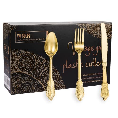 N9R Gold Plastic Silverware Set 300 Pieces - Vintage Disposable Utensils & Cutlery