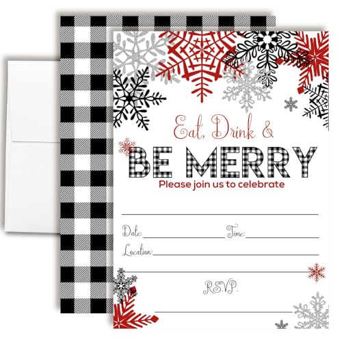 Amanda Creation Christmas Invitations Be Merry 4 Pack with Envelopes 5x7 Snowflake Holiday Party